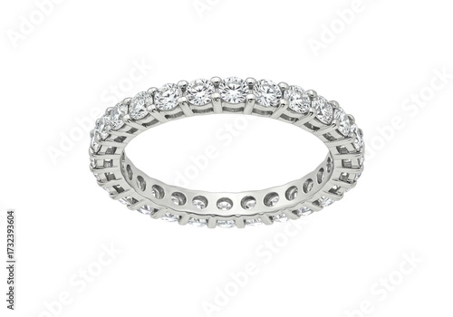 Eternity ring with diamonds isolated on transparent background, elegant jewelry for wedding and anniversary gift PNG