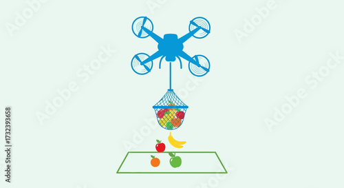 Drone delivering fresh fruits to a designated landing spot.