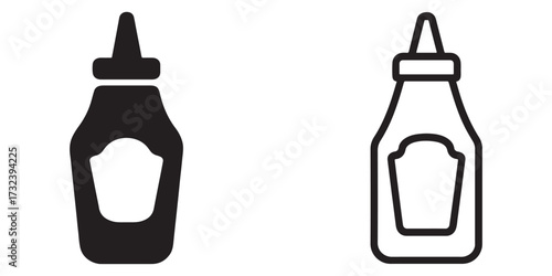 Ketchup and mustard bottle icons set simple graphic design food condiment symbols