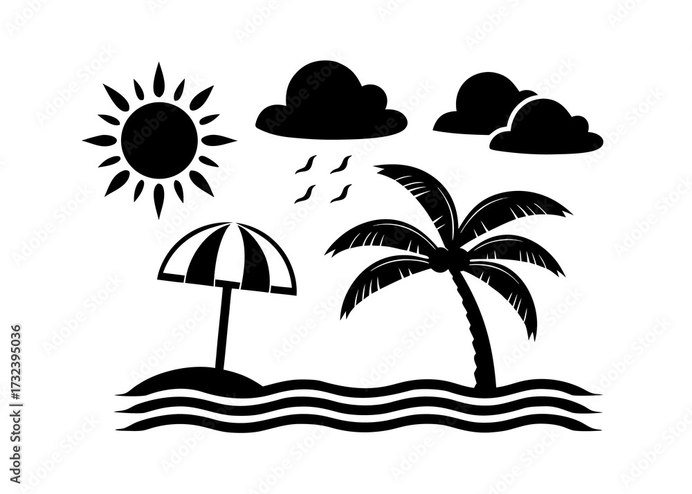 3d beach scene with sun amp palm tree art