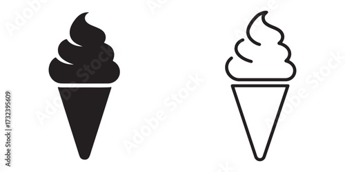 Simple black and white ice cream cone icons for design
