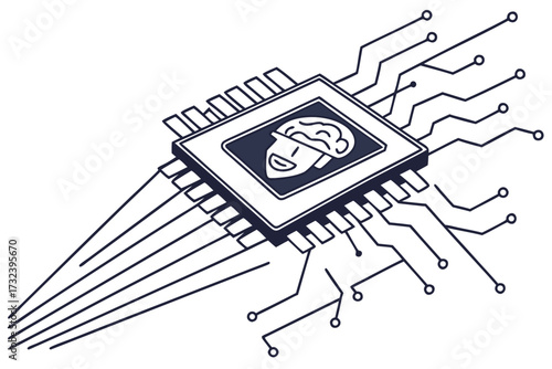 AI chip, artificial intelligence, microchip, processor, semiconductor, circuit board, neural network, machine learning, deep learning, digital brain, computer hardware, central processing unit, mother