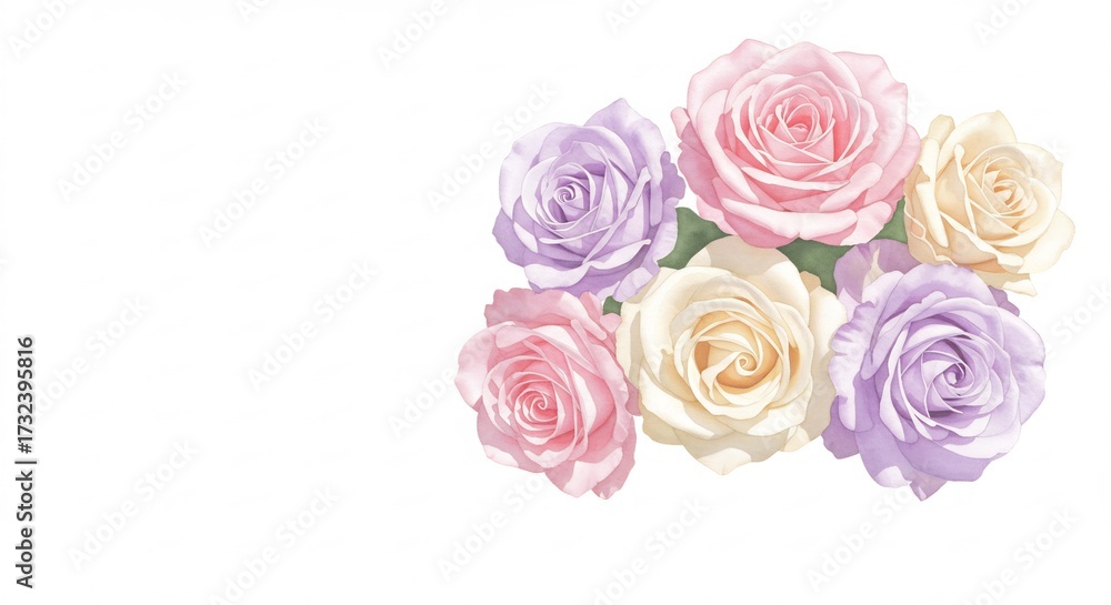 Fototapeta premium Rosas pastel delicadas flotan en luz etérea sobre blanco puro creando una escena de ensueño con belleza sutil
