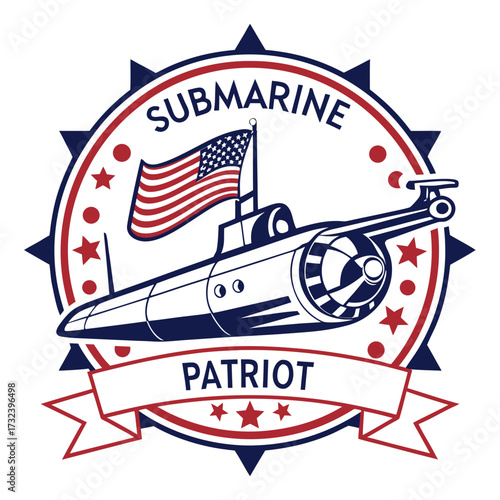 Submarine patriot emblem featuring the american flag and nautical star design elements
