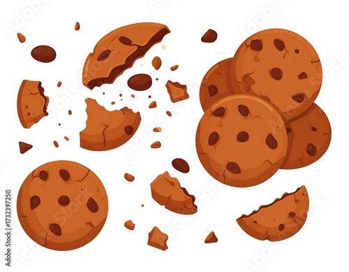 Chocolate chip cookies scattered