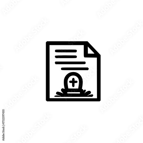 Grave and tombstone on document icon in editable vector format for remembrance and mourning