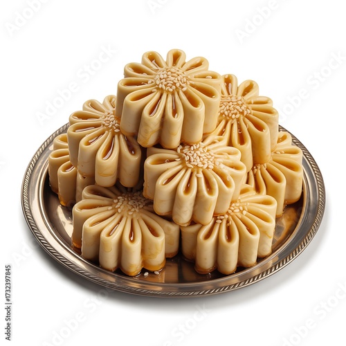 Chebakia pastries on a white background