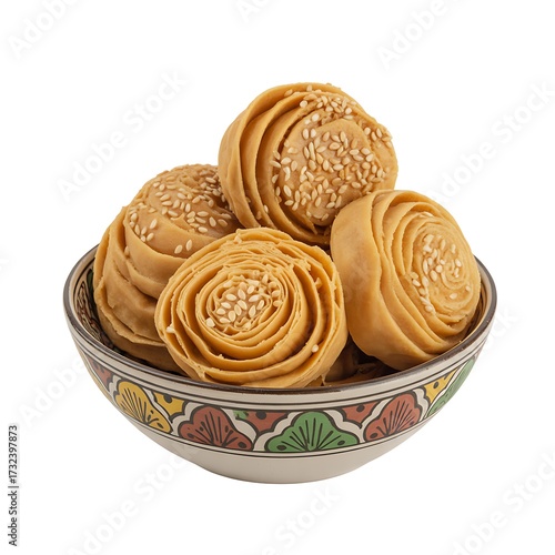 Chebakia pastries on a white background