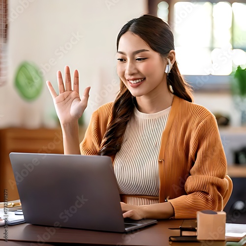 Woman video conferencing