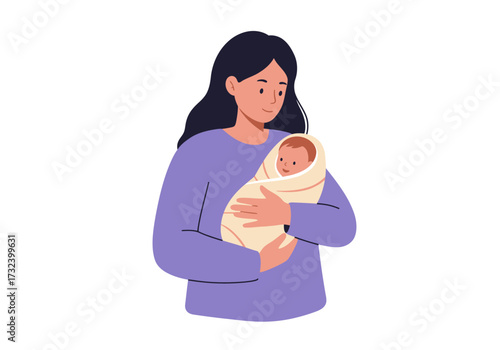 Mother holding a baby wrapped in fabric