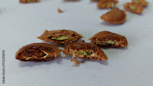 CLOSE UP OF SUCUPIRA SEEDS CUT IN HALF