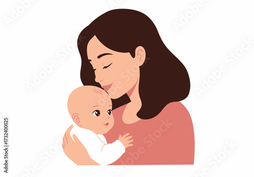Woman with dark hair holds a baby wearing white