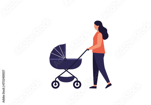 Woman with stroller simple vector illustration