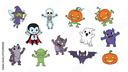 Whimsical Halloween Characters: A vibrant collection of animated Halloween characters, each with their unique design and style, inviting viewers into a world of spooky fun.