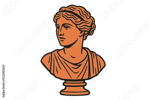 Classic Greek goddess bust vector. Ancient Roman woman statue line art. Antique Greece mythology sculpture illustration. Modern creative classicism design for print.