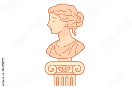 Greek goddess bust on an ionic column. Ancient classic female statue profile. Antique sculpture vector. Concept for history, philosophy, art, museum, beauty, mythology, culture.
