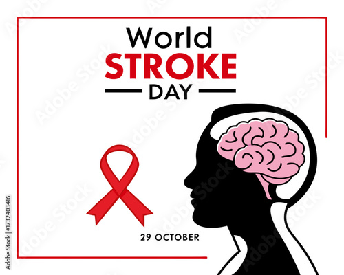 World Stroke Day Awareness Graphic with Stethoscope Brain Lightning Bolt and Hand on October 29th