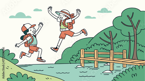 vector illustration children jumping