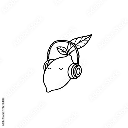 Lemon with headphones listening to music vector illustration fruit with leaves dj fresh summer vibe design