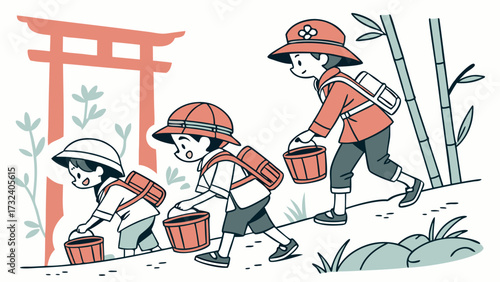Childres explorer carry water in a bucket