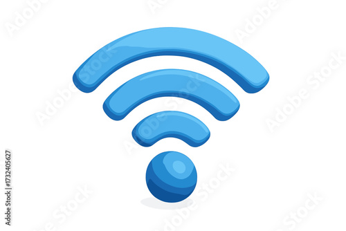 Blue 3D Wi-Fi wireless connection network symbol isolated on white background, digital online internet hotspot access point icon for sharing and communication
