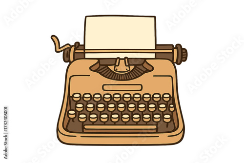 Vintage typewriter for World Writer's Day. Retro author equipment for storytelling, journalism or novel writing. Flat vector illustration with copy space for text. Symbol of creativity.