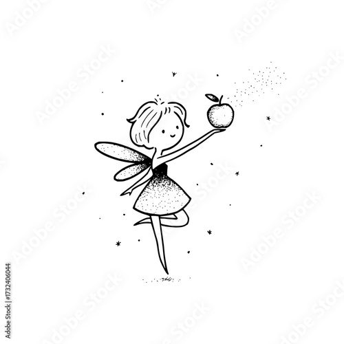Cute fairy illustration vector art with apple drawing fairytale fantasy whimsical clip art design for kids and adults