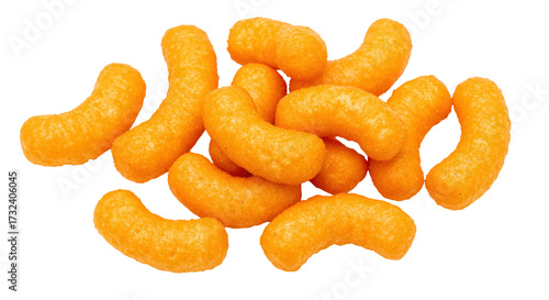 Pile of orange cheese puffs isolated PNG, crunchy snack food for party and kids