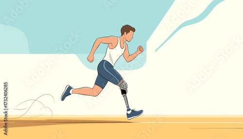Athlete with a prosthetic running blade sprinting outdoors