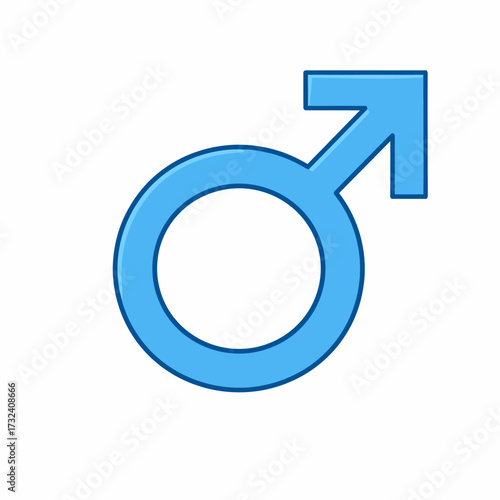 Vibrant blue male gender symbol prominently displayed on a clean white background, representing masculinity, biological sex, and gender identity, widely recognized across cultures for its meaning