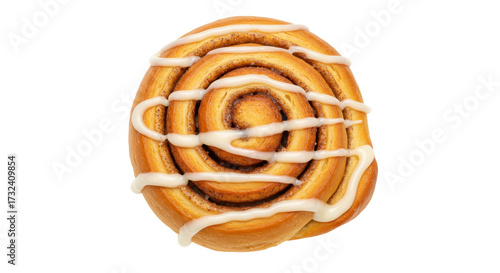 Delicious cinnamon roll with icing isolated on white, sweet pastry treat for breakfast or dessert PNG