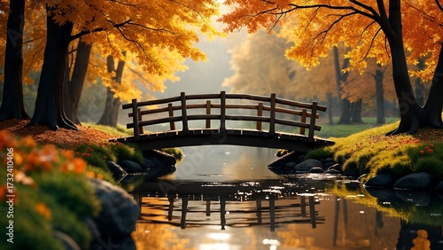 Autumn Footbridge Over a Tranquil Brook
