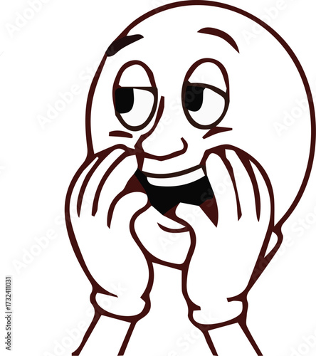 Shy Cartoon Face with Hands on Chin