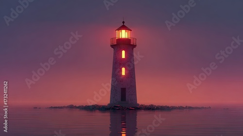 Wallpaper Mural Illuminated lighthouse stands sentinel on a tranquil shoreline. Torontodigital.ca