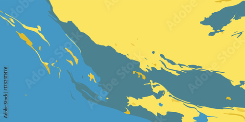 Colorful abstract map artwork featuring vibrant land, sea, and coast patterns in bold artistic style. Perfect for abstract, nature, background, map, and texture themes.