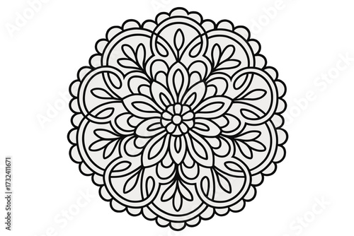 Mandala line art vector for coloring book. Ornamental round lace pattern. Ethnic Indian arabic decorative element. Abstract floral doodle for meditation, yoga, spiritual design.