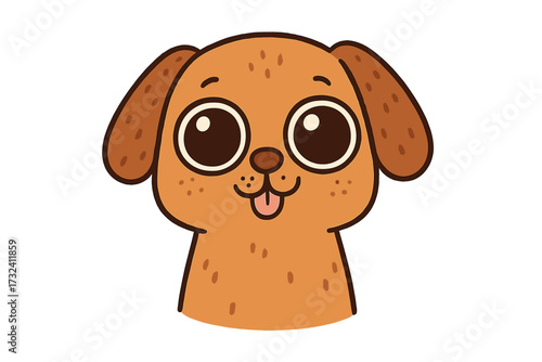 Cute cartoon dog face with big eyes. Adorable puppy head vector illustration. Funny kawaii animal character for kids print, t-shirt design, nursery decor or pet shop logo.