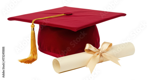 Wallpaper Mural Red graduation cap and diploma isolated on transparent background, academic achievement for education and celebration Torontodigital.ca