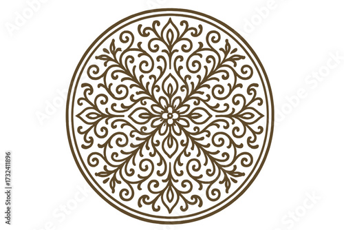 Round vintage pattern in Eastern style. Ornate line art design for luxury branding. Ornamental circle for wedding invitation. Traditional decor mandala. Ethnic floral medallion.