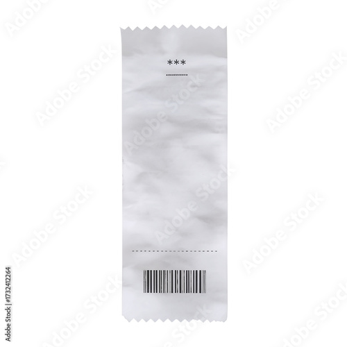 Retail Receipt with Asterisks and Barcode on Textured Paper shopping purchase isolated on a transparent background