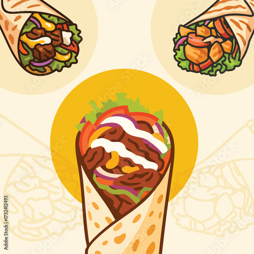 Delicious Shawarma Wraps with Fresh Ingredients Banner
