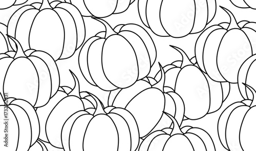 Seamless pumpkin outline pattern, vector background with autumn harvest gourds, perfect for Halloween, Thanksgiving, wrapping, textiles, decor, and seasonal design.