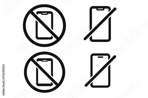 Vector illustration of no mobile phone allowed symbol set, prohibition and restriction icons, phone ban graphics with transparent background, communication and device control signs