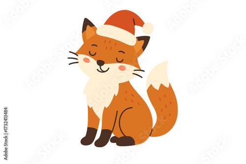 Funny Christmas quote I'm the reason Santa has a naughty list. Cute cartoon fox in a Santa hat. Adorable winter holiday animal character vector illustration for greeting cards.