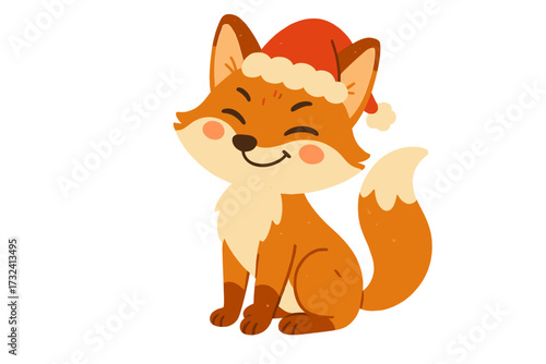 Cute fox in Santa hat, funny Christmas animal character. Holiday vector illustration for greeting card with lettering quote I'm the reason Santa has a naughty list.