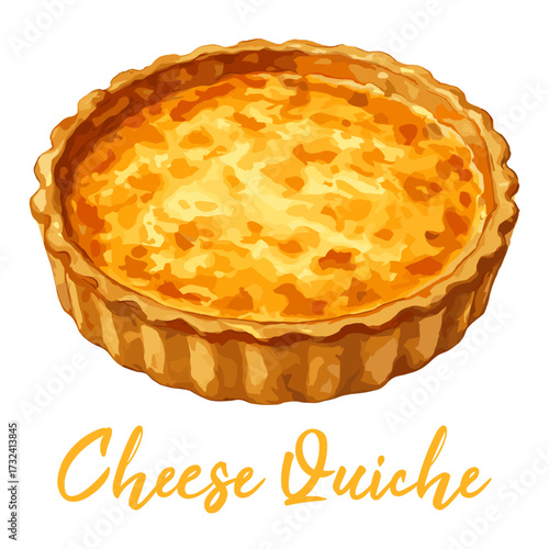 cheese quiche in watercolor illustration style, isolated vector on white background