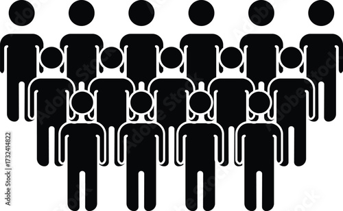 Group of people in rows icon symbolizing audience, seminar, classroom, training session or organization with transparent background