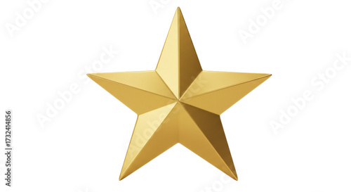 Golden star isolated PNG, shiny metallic five-pointed star for awards and holiday decoration on transparent background