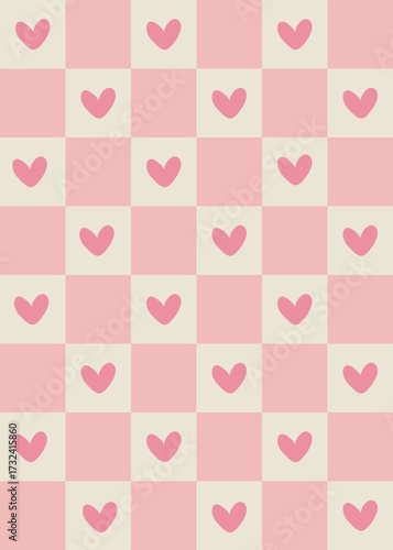 checkered seamless pattern with pink hearts