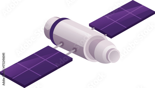 Space orbital satellite, vector spaceship shuttle with solar panels and antenna for amplifying telecommunication signal